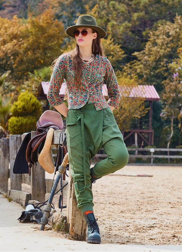 Khaki Bohemian Shalwar with Rope Detail and Elastic Waistband and Buttons 4554