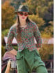 Crew Neck Half Sleeve Button Detailed Green Floral Blouse 4782