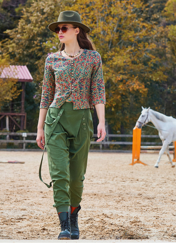 Khaki Bohemian Shalwar with Rope Detail and Elastic Waistband and Buttons 4554