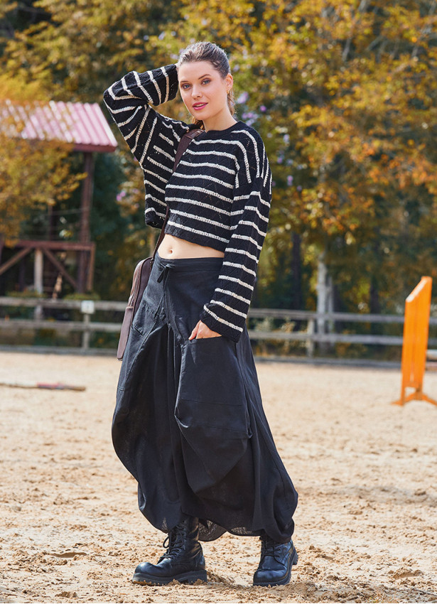 Black Asymmetrical Skirt with Pocket and Tie Waist 4684