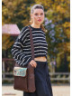 Crew Neck Black Striped Above Waist Womens Sweater 4748