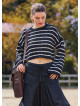 Crew Neck Black Striped Above Waist Womens Sweater 4748