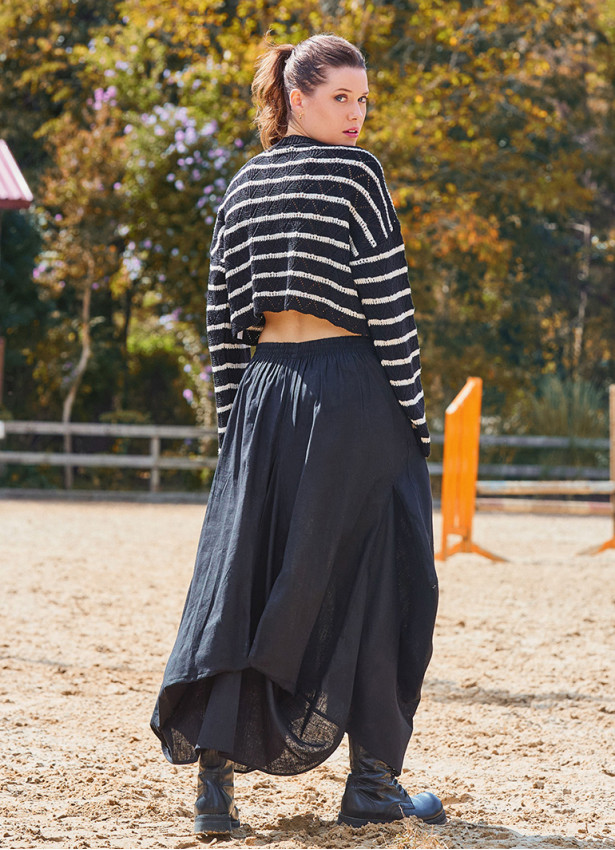 Black Asymmetrical Skirt with Pocket and Tie Waist 4684