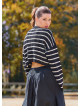 Crew Neck Black Striped Above Waist Womens Sweater 4748