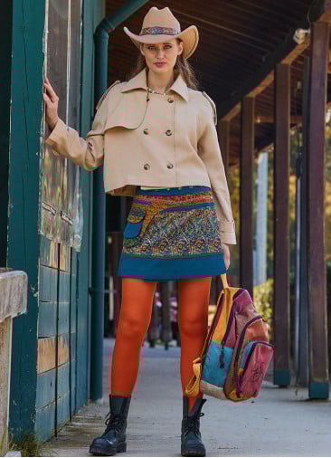 Snap Closure Pocket Patchwork Wrapped Petrol Floral Skirt 4687