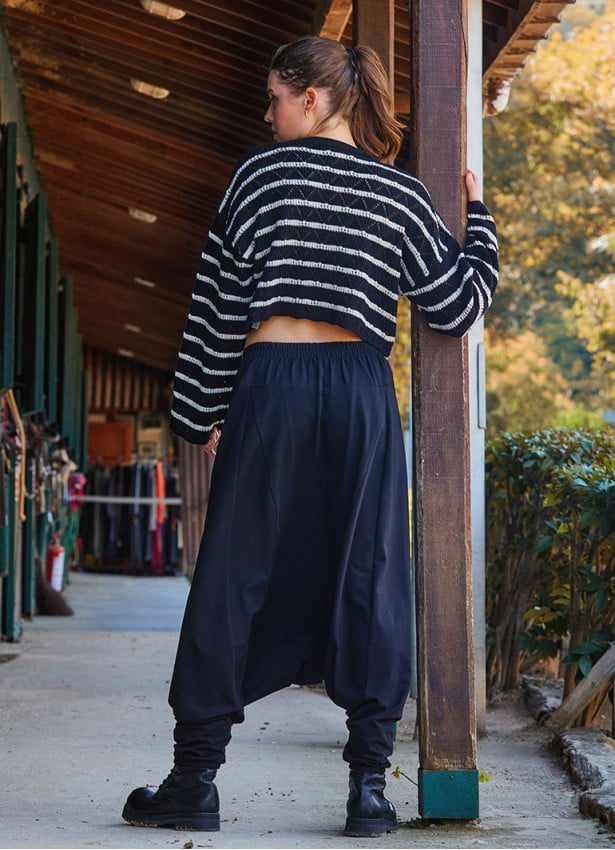 Elastic Waist Low Rise Black Womens Winter Trousers 4713