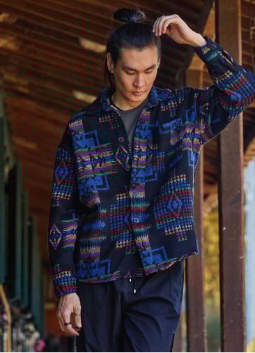 Relaxed Cut Long Sleeve Ethnic Patterned Mens Shirt 4768