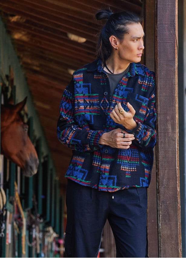 Relaxed Cut Long Sleeve Ethnic Patterned Mens Shirt 4768