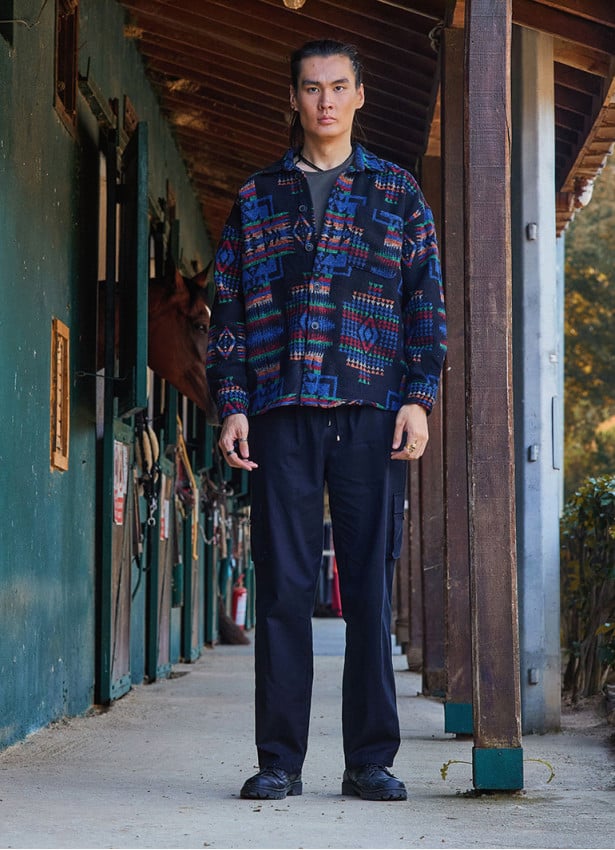 Relaxed Cut Long Sleeve Ethnic Patterned Mens Shirt 4768