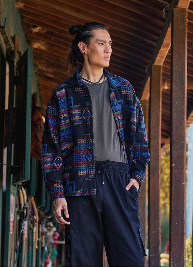 Relaxed Cut Long Sleeve Ethnic Patterned Mens Shirt 4768