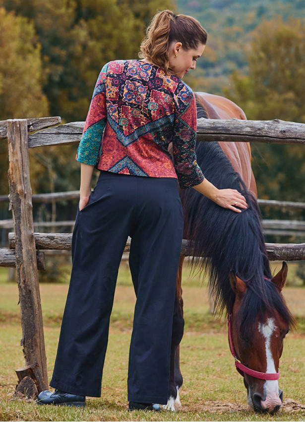 Pleated Bias Cut Buttoned Black Bohemian Trousers 4466