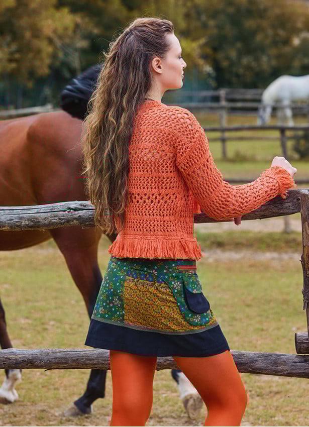 Snap Front Pocket Patchwork Wrap Green Floral Skirt 4685