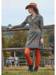 Grandad Collar Button Detailed Tie-Up Petrol Floral Dress 4728