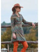 Grandad Collar Button Detailed Tie-Up Petrol Floral Dress 4728