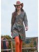 Grandad Collar Button Detailed Tie-Up Petrol Floral Dress 4728