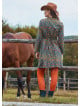 Grandad Collar Button Detailed Tie-Up Petrol Floral Dress 4728