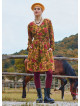 V Neck Draped Belt Detailed Beige Floral Dress 4702