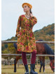 V Neck Draped Belt Detailed Beige Floral Dress 4702