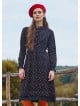 Black Flannel Dress with a Judge Collar and Elastic Waist and Lace 4732