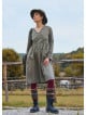 V Neck Button Detailed Zippered Khaki Winter Dress 4740