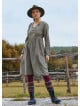 V Neck Button Detailed Zippered Khaki Winter Dress 4740