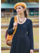 Crew Neck Button Detailed Black Long Sleeve Dress 4787