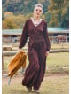 V Neck Flounce Detailed, Brown Winter Dress 4700
