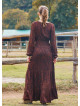 V Neck Flounce Detailed, Brown Winter Dress 4700