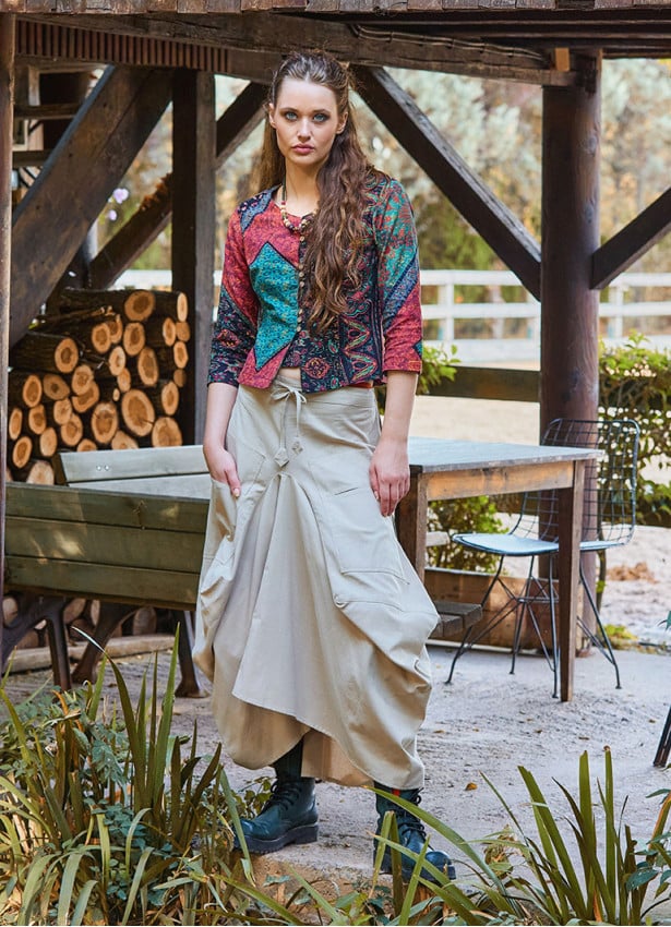 Cream Balloon Skirt with Tie Waist and Pocket 4788