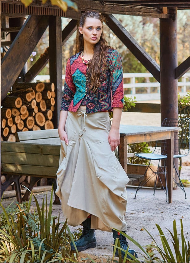 Cream Balloon Skirt with Tie Waist and Pocket 4788