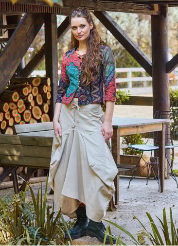 Cream Balloon Skirt with Tie Waist and Pocket 4788