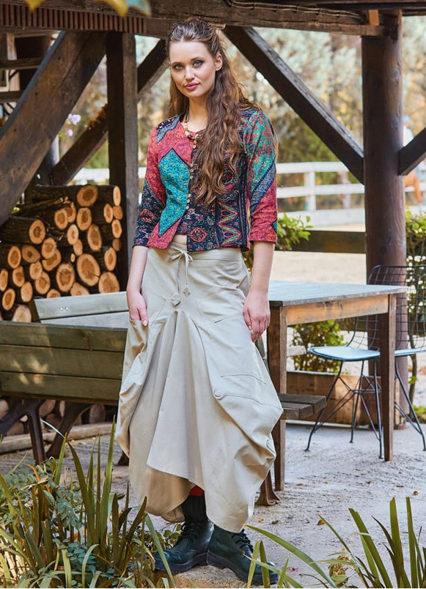 Cream Balloon Skirt with Tie Waist and Pocket 4788