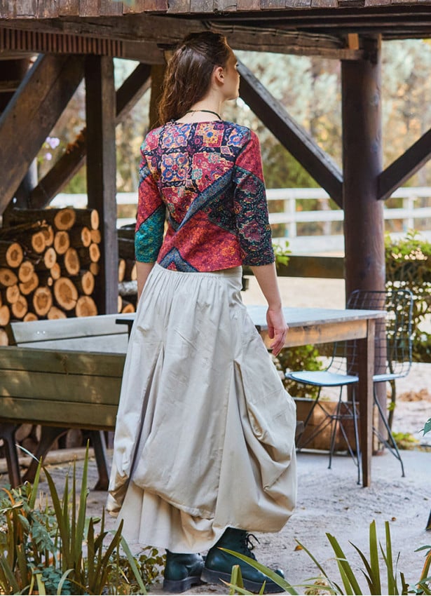 Cream Balloon Skirt with Tie Waist and Pocket 4788