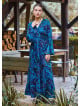 Elastic Collar Spanish Sleeve Blue Long Sleeve Dress 4721