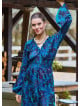 Elastic Collar Spanish Sleeve Blue Long Sleeve Dress 4721