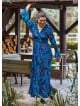 Elastic Collar Spanish Sleeve Blue Long Sleeve Dress 4721