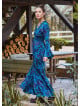 Elastic Collar Spanish Sleeve Blue Long Sleeve Dress 4721