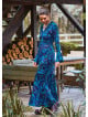 Elastic Collar Spanish Sleeve Blue Long Sleeve Dress 4721