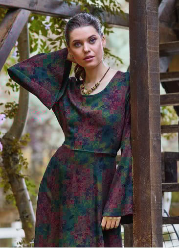 Boat Neck Tied Waist Spanish Sleeve Green Long Sleeve Dress 4709