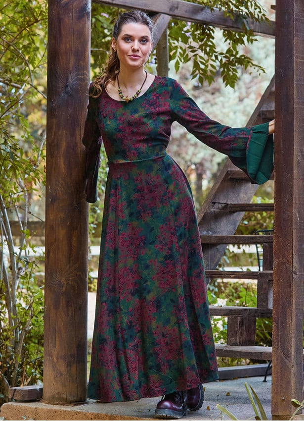 Boat Neck Tied Waist Spanish Sleeve Green Long Sleeve Dress 4709