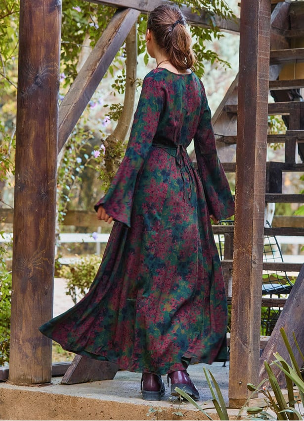 Boat Neck Tied Waist Spanish Sleeve Green Long Sleeve Dress 4709