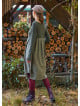 Crew Neck Pocket Finger Strap Khaki Winter Dress 4736