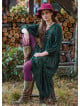 V Neck Elastic Sleeves with Button Detail Green Long Dress 4712
