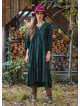 V Neck Elastic Sleeves with Button Detail Green Long Dress 4712