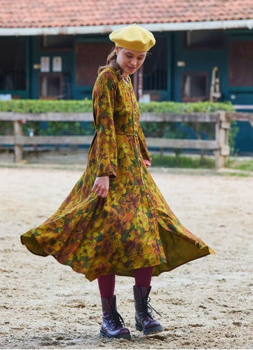 Boat Neck Asymmetrical Cut Button Detailed Olive Winter Dress 4722