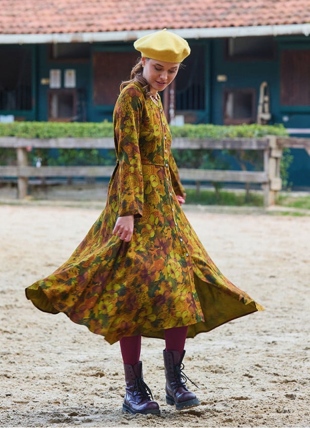 Boat Neck Asymmetrical Cut Button Detailed Olive Winter Dress 4722