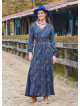V Neck Frilled Detailed Blue Winter Dress 4701