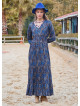 V Neck Frilled Detailed Blue Winter Dress 4701