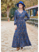 V Neck Frilled Detailed Blue Winter Dress 4701
