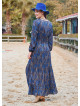 V Neck Frilled Detailed Blue Winter Dress 4701